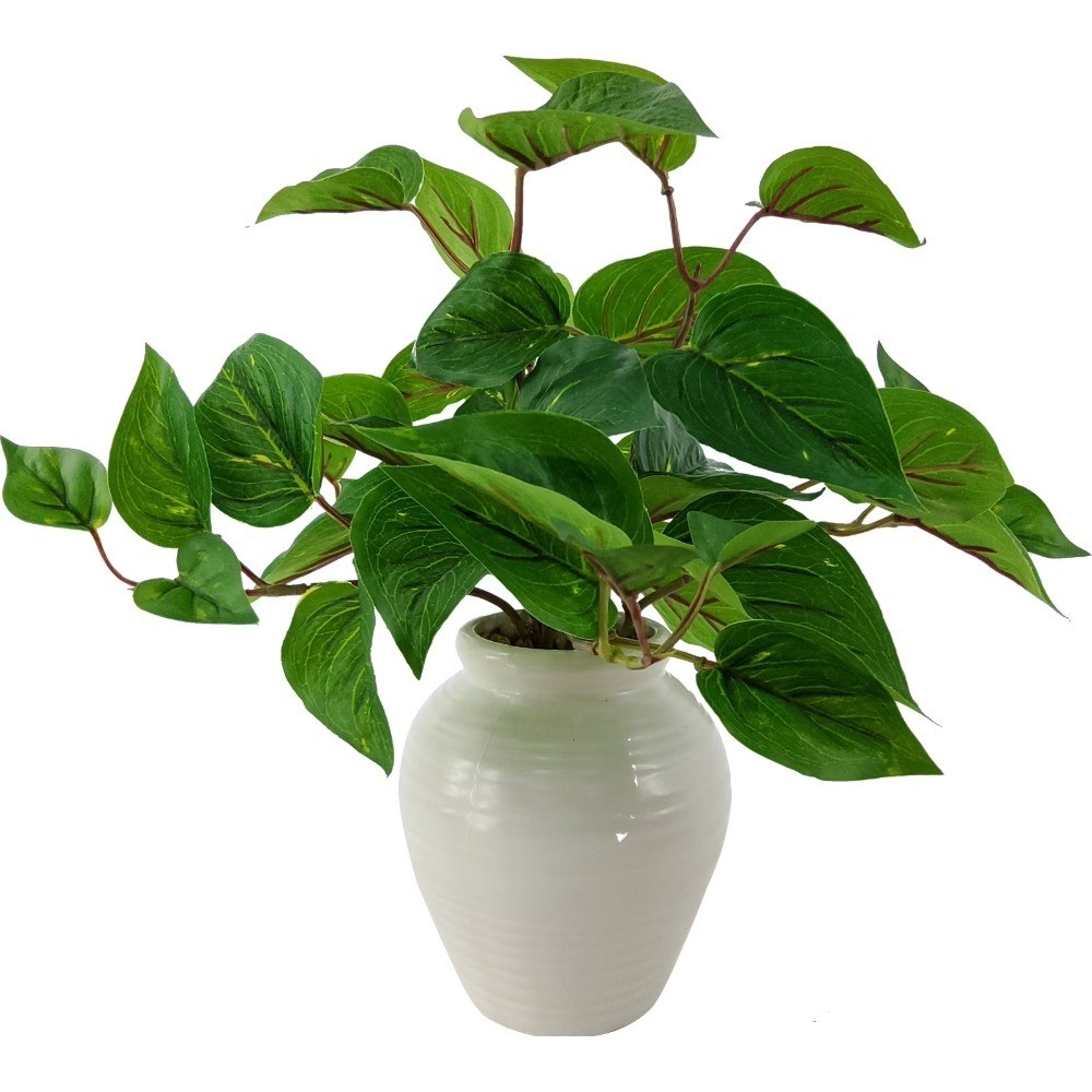 Artificial Golden Pothos Plant in White Ceramic Pot Indoor Home Decor 11 Inch