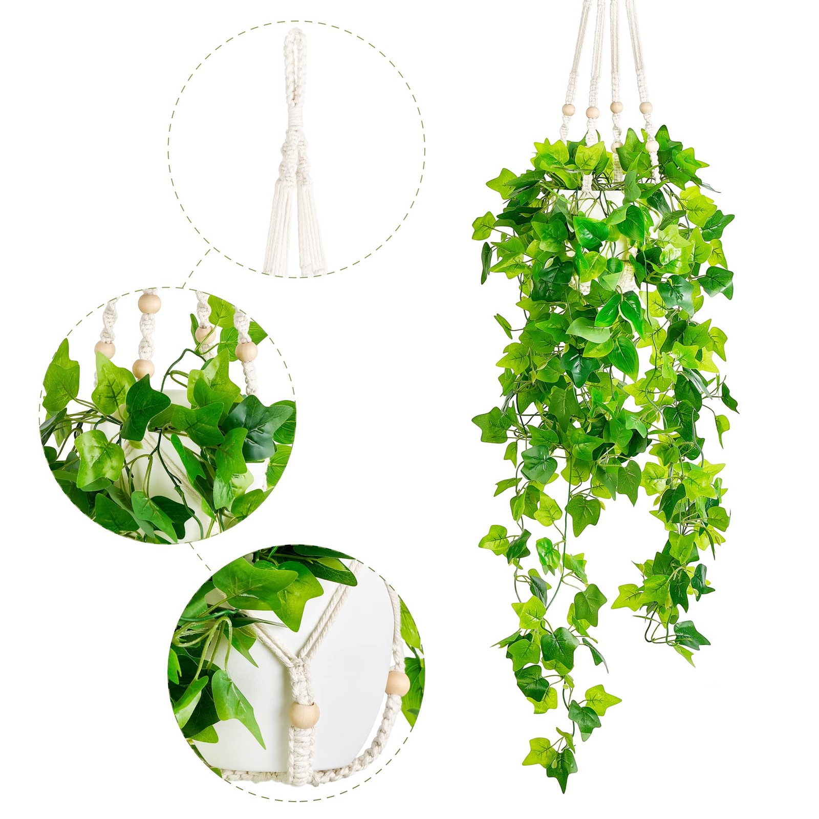 1 PCS Fake Hanging Plants Artificial Decor Macrame Hanger Vines Pots Greenery