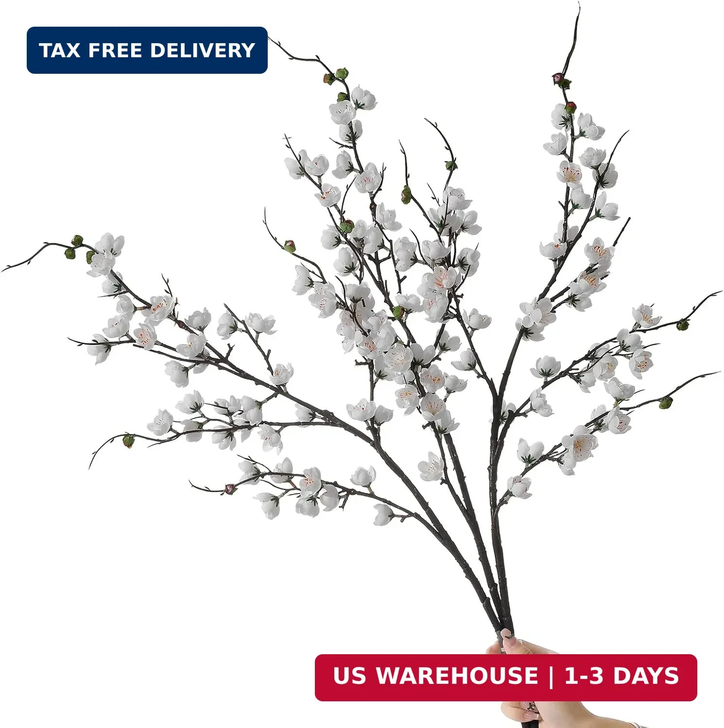 Artificial White Cherry Blossom Branches 3Pcs 37.8″ Faux Silk Cherry Blossom, Fa