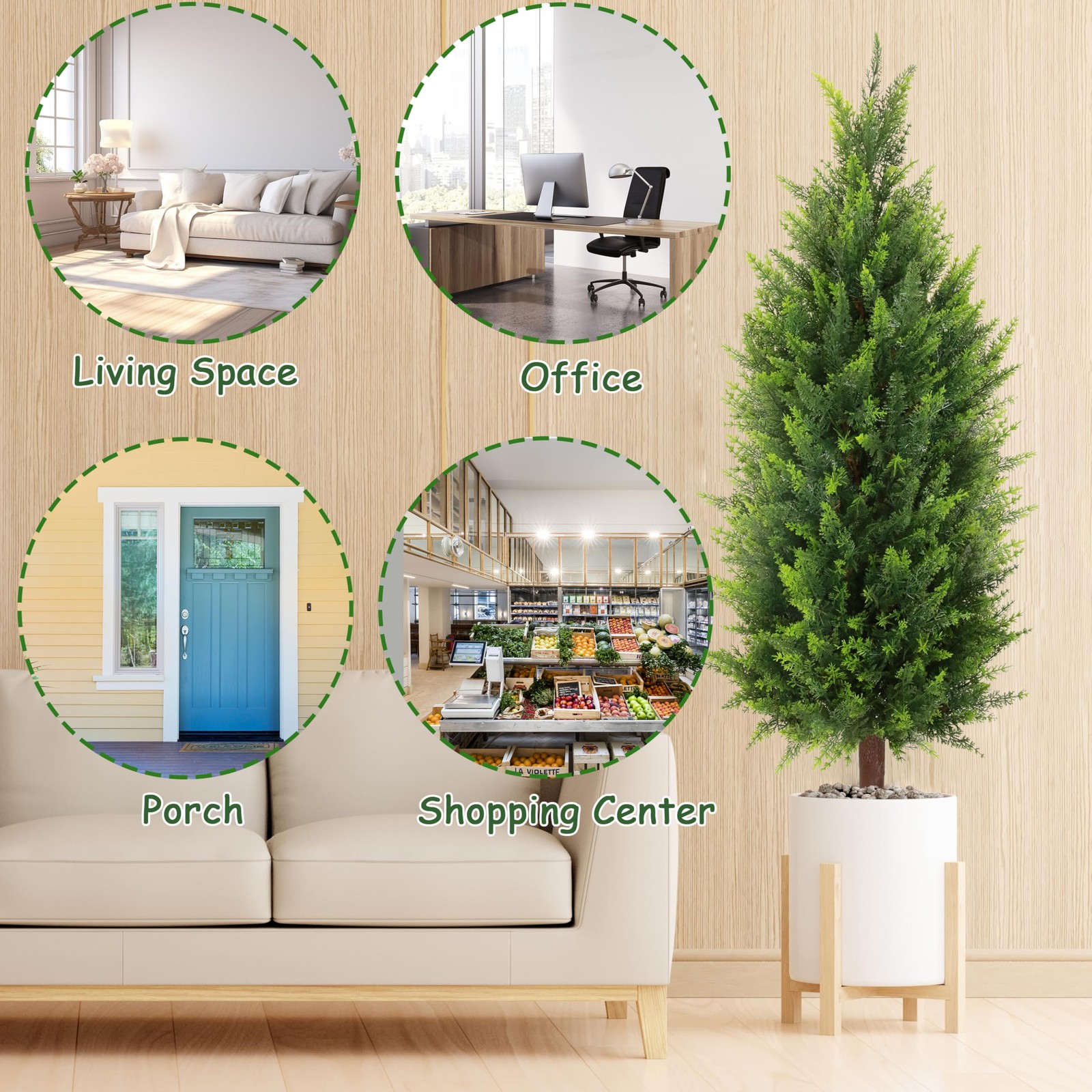 2 Packs 35.5″ Artificial Cedar Tree, Fake Cedar Shrub Bushes Trees with Spike…