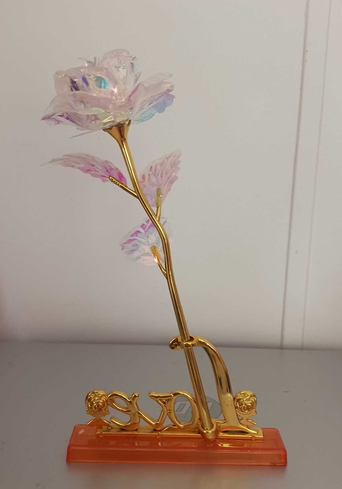 Iridescent Rose 24k Stem Cover With Love Stand Gift Anniversary Birthday Mom