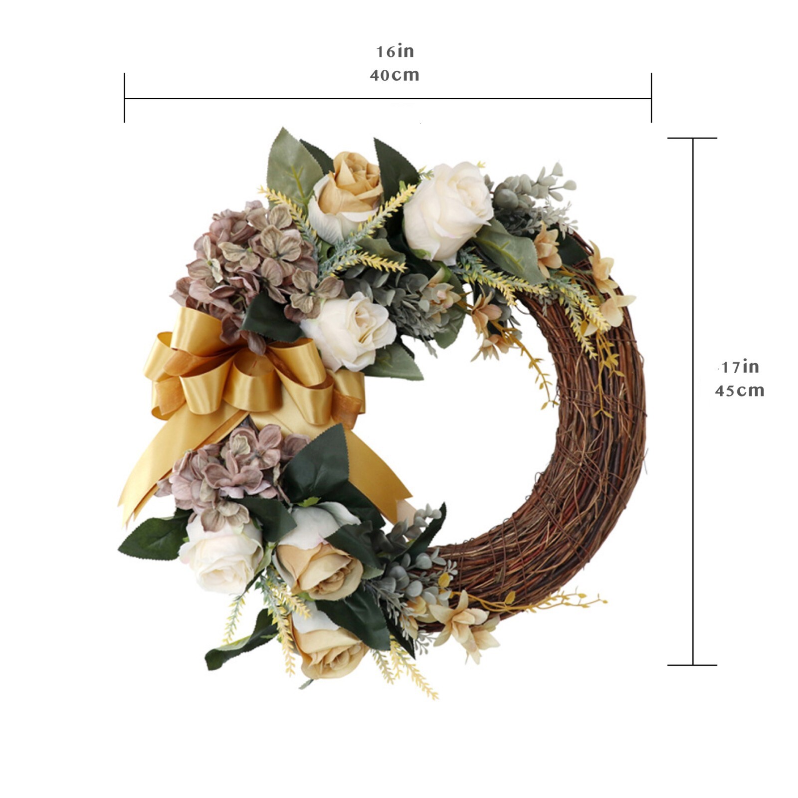 Hydrangea & Rose Wreath Artificial Flower Vintage color