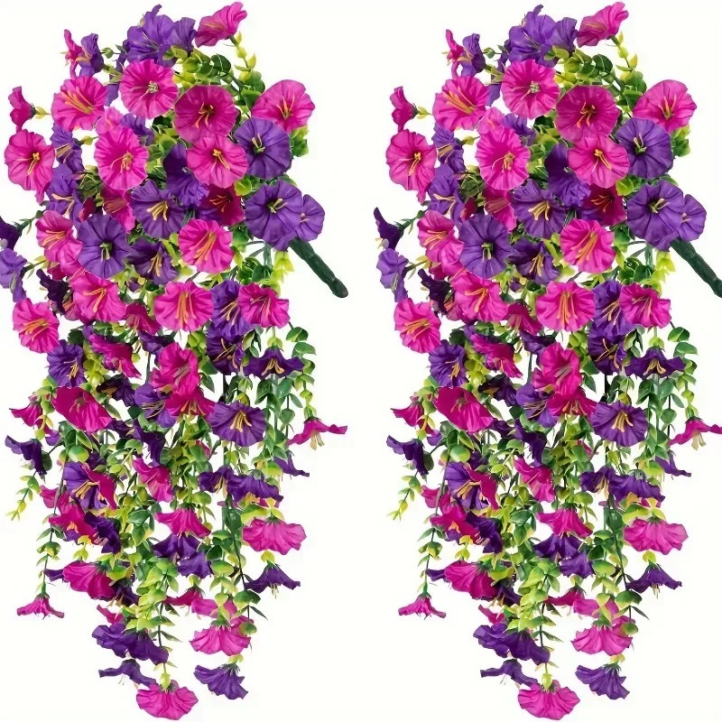 2PCS Artificial Morning Glory Vines UV Resistant Hanging Flowers Outdoor Decor