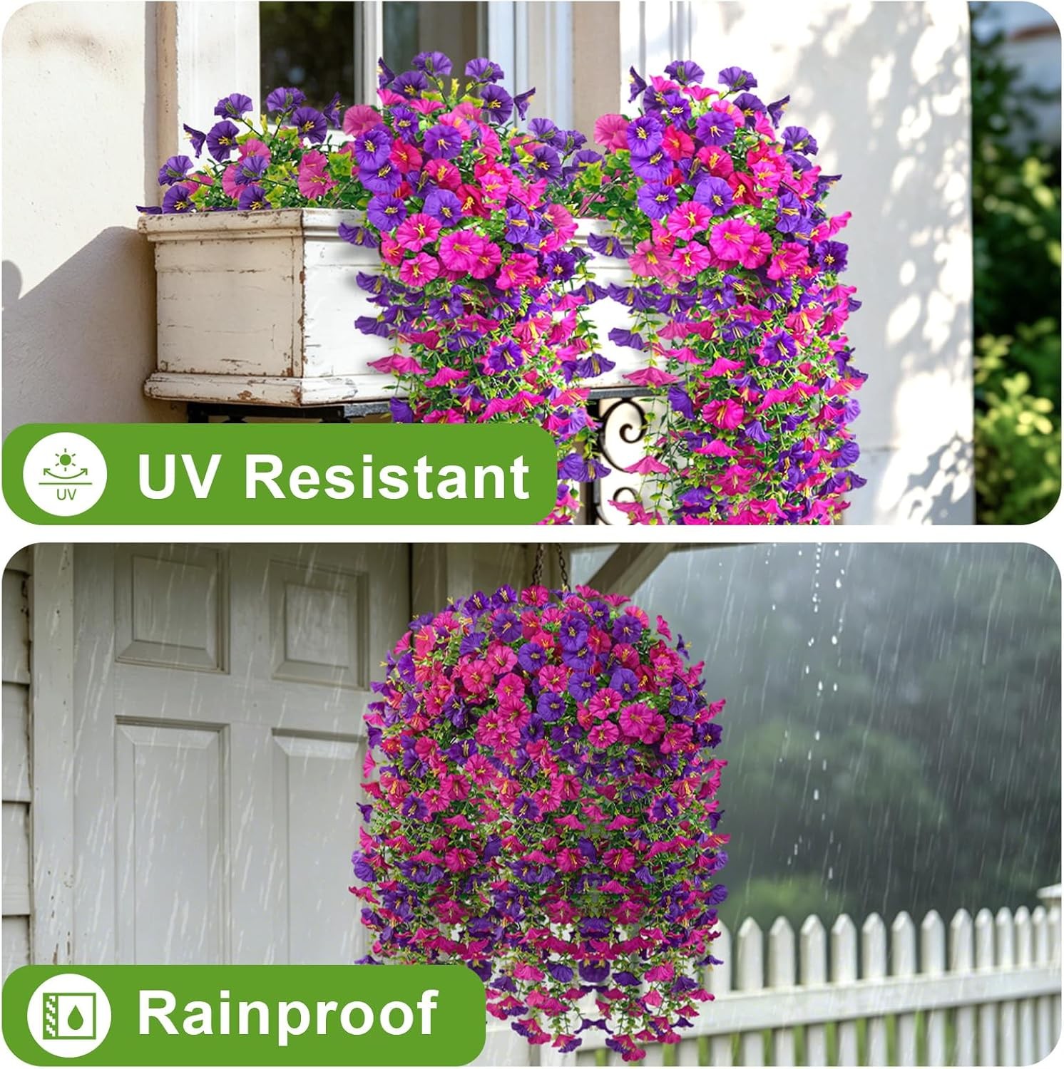 Artificial Flowers for Outdoors, 6-Pack 420 Blooms UV Resistant Hanging Morning