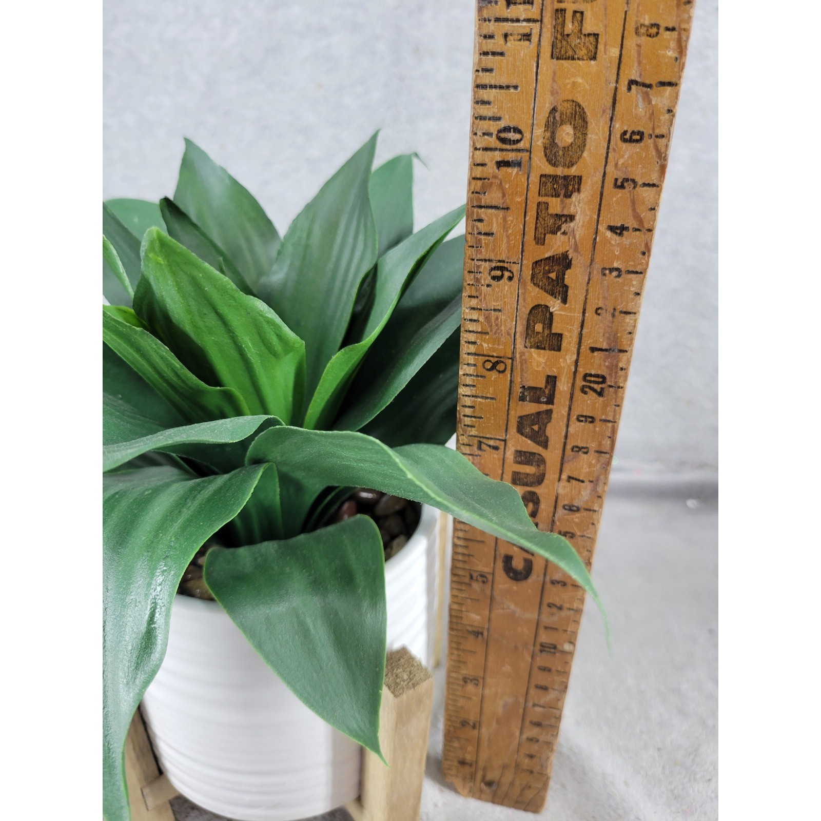 Artificial Snake Plant in White Ceramic Pot with Wood Stand Faux Green Leaves