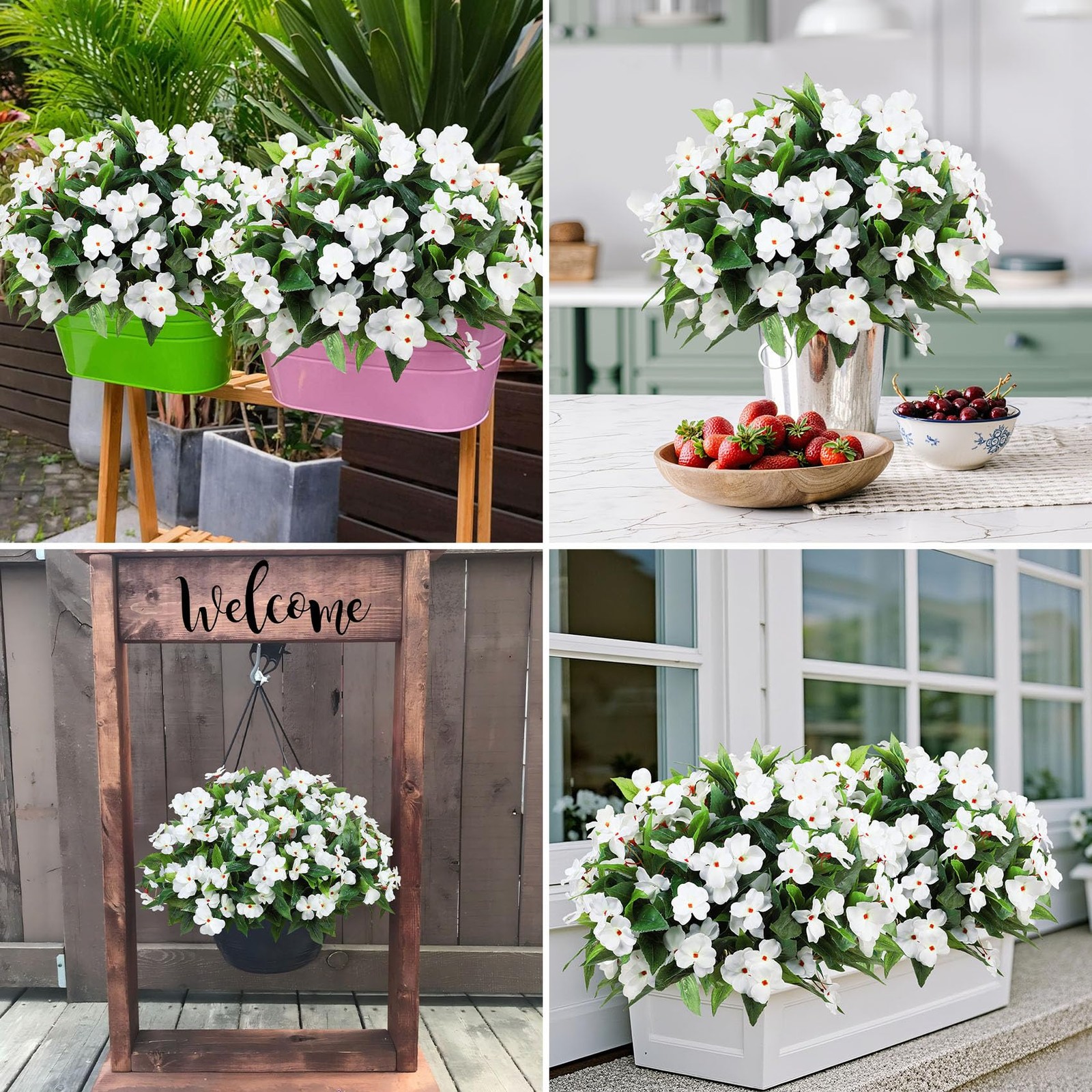 6 Bundles Artificial Impatiens Flowers for Outdoors Decoration, Silk Flowers …