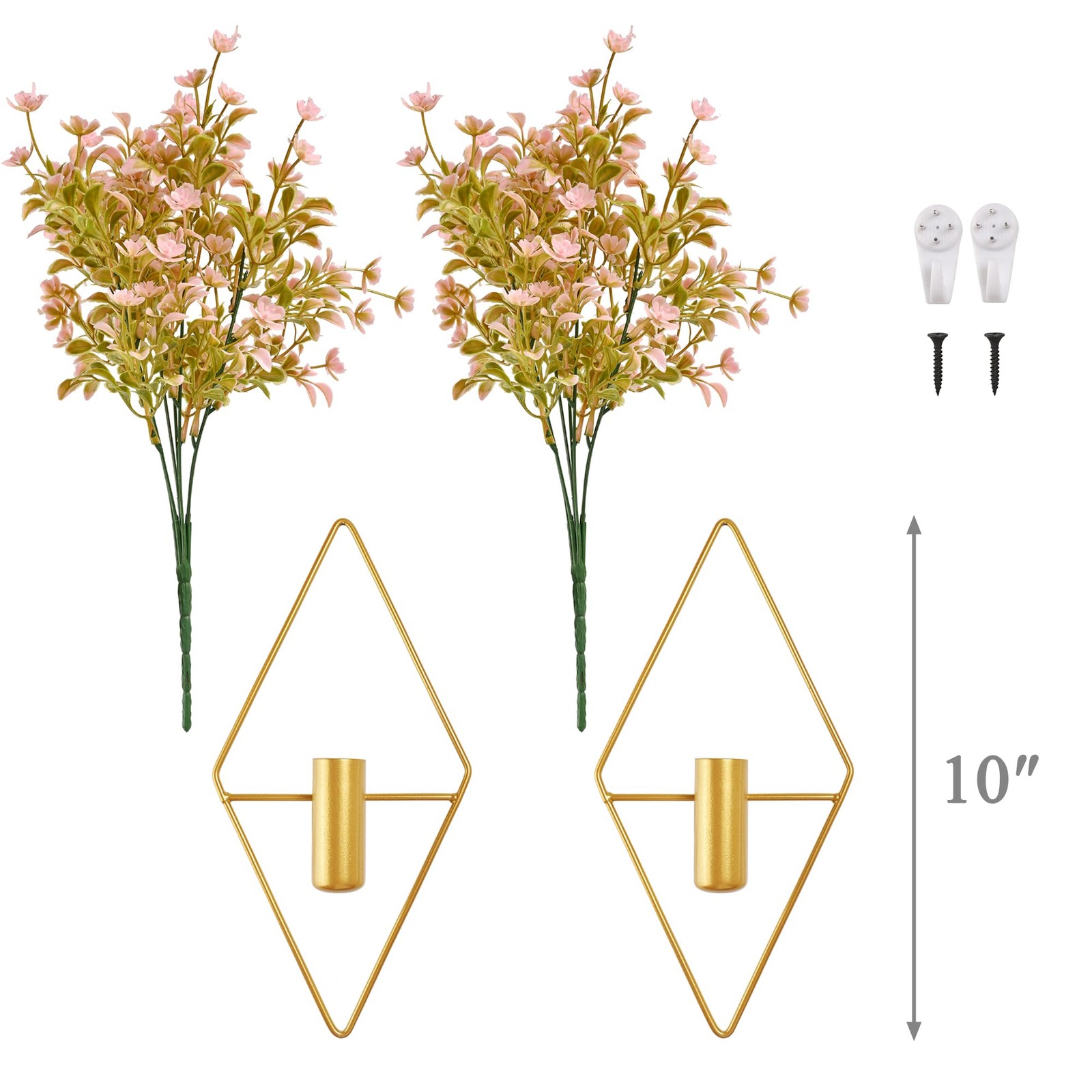 Plant Wall Decor with Pink Artificial Flowers in Diamond Hanging Vase Set of …
