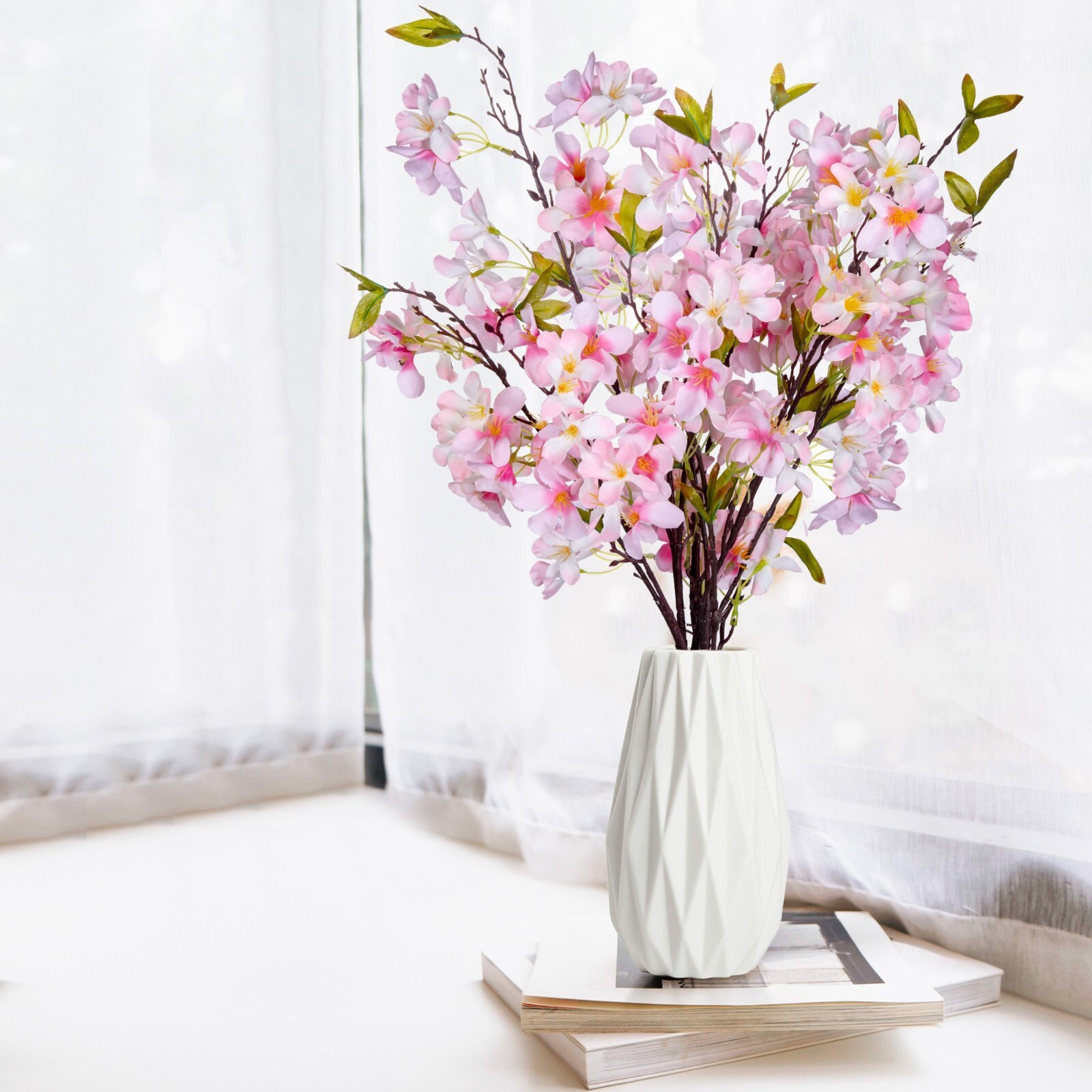 Apple Blossom Artificial Tree Branches Silk Flowers 33” Long Stems Bulk 3pcs