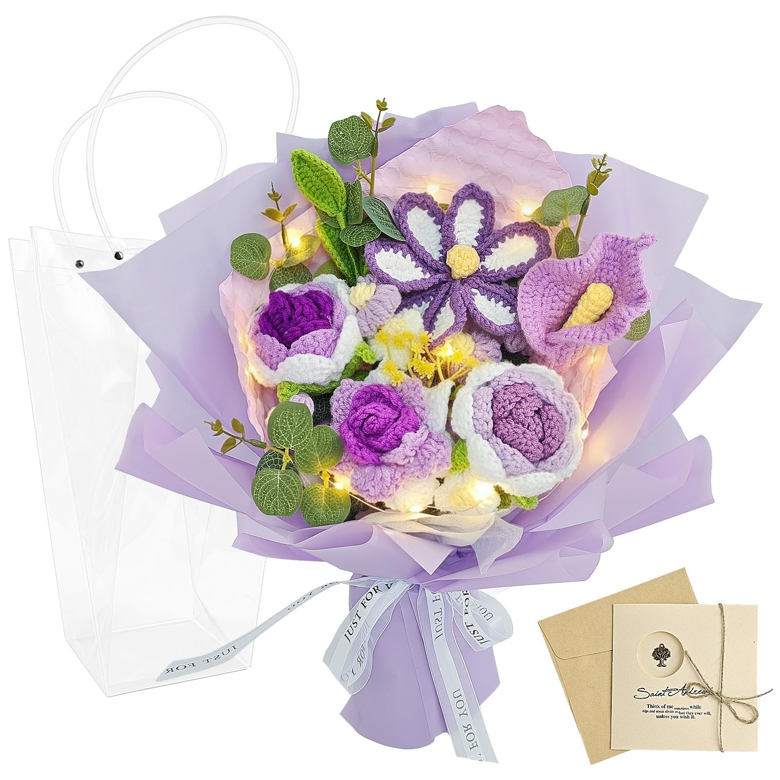 Crochet Flower Bouquet Purple, Handmade Knitted Flowers Bouquet, Knitted Flor…
