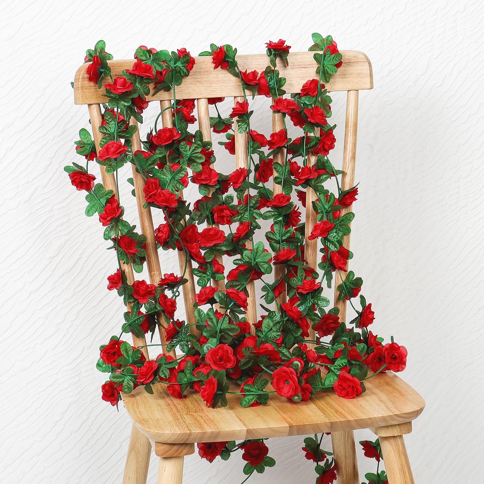 9 Pack 72 FT Artificial Flower Garland, Fake Red Roses Vines Silk Flowers Fau…