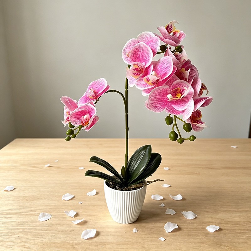 For Home Decor Fake Butterfly Orchid in Stone Pot 16.53in/42cm No Maintenance