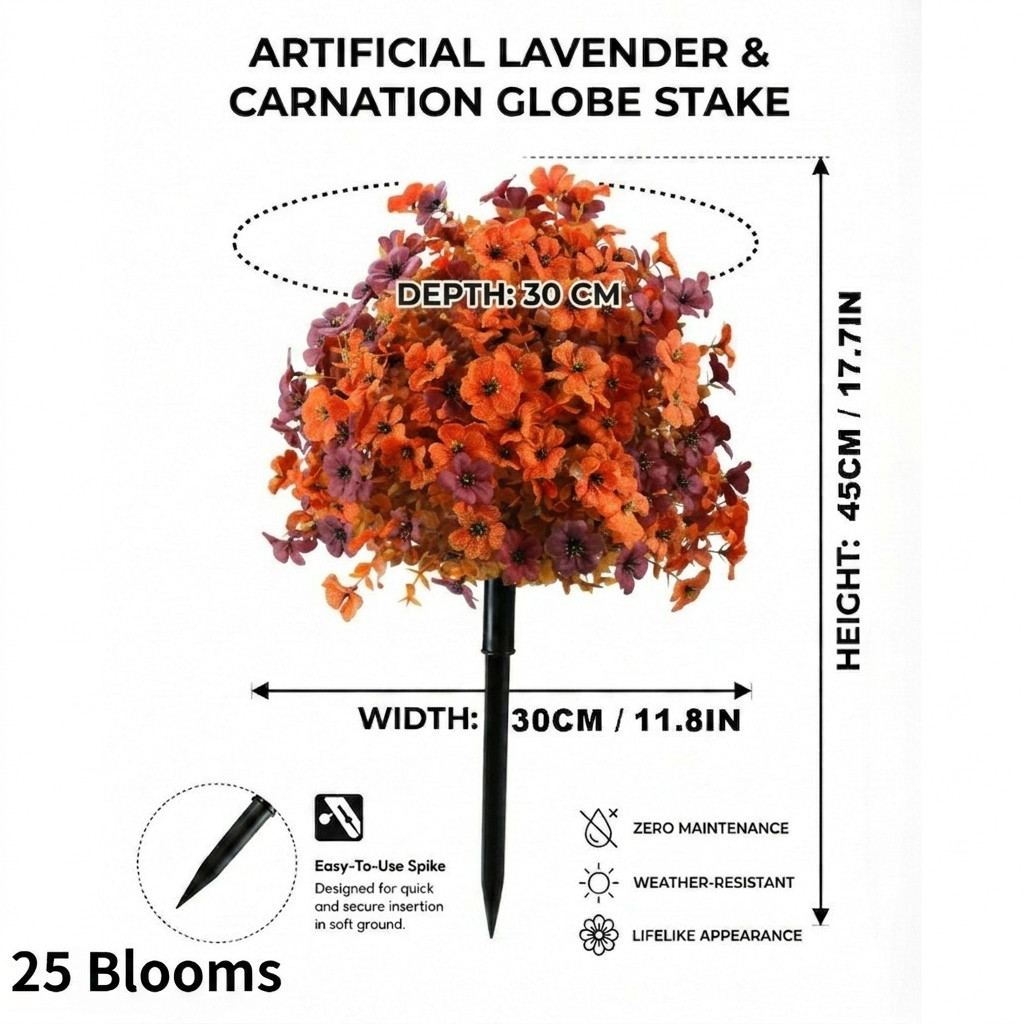 Autumn Orange Fake Flowers with Stake UV Resistant Outdoor Garden Yard Decor
