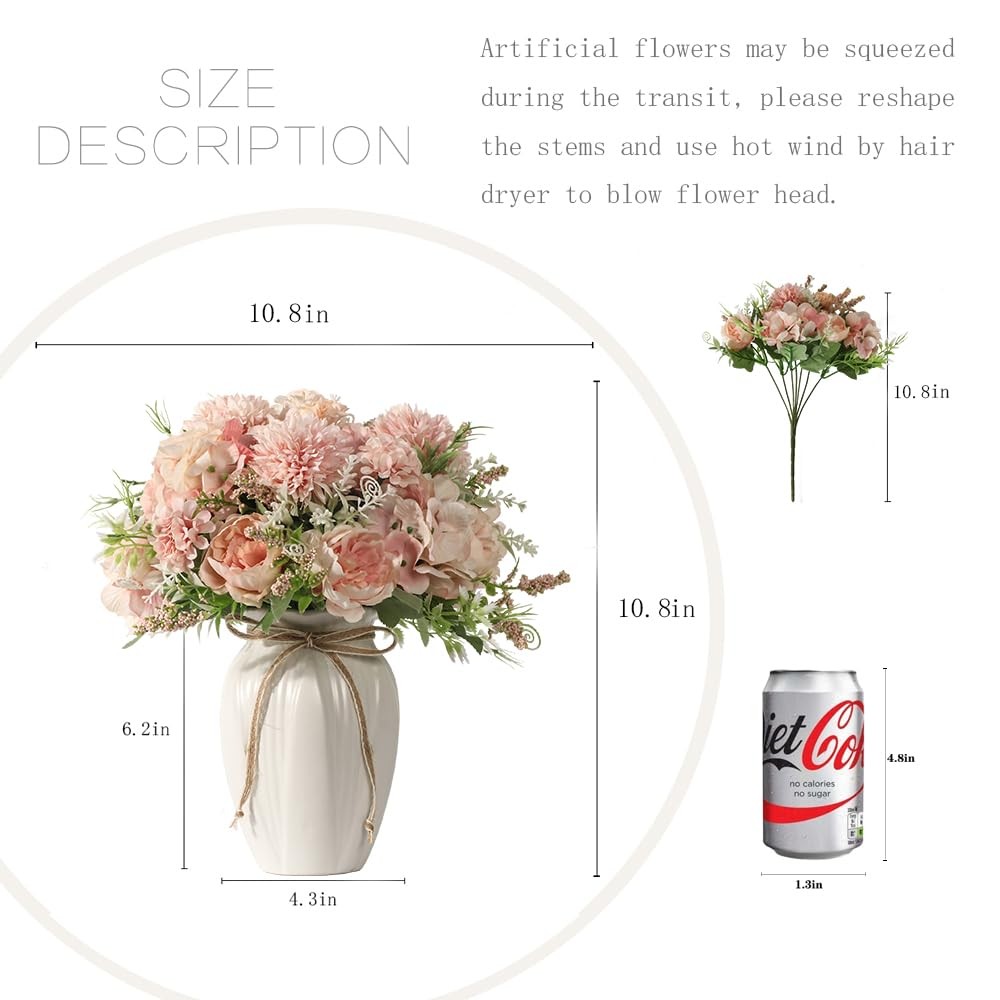 Peonies Artificial Flowers in Vase, Fake Hydrangea Silk Peony Flower Bouquet …