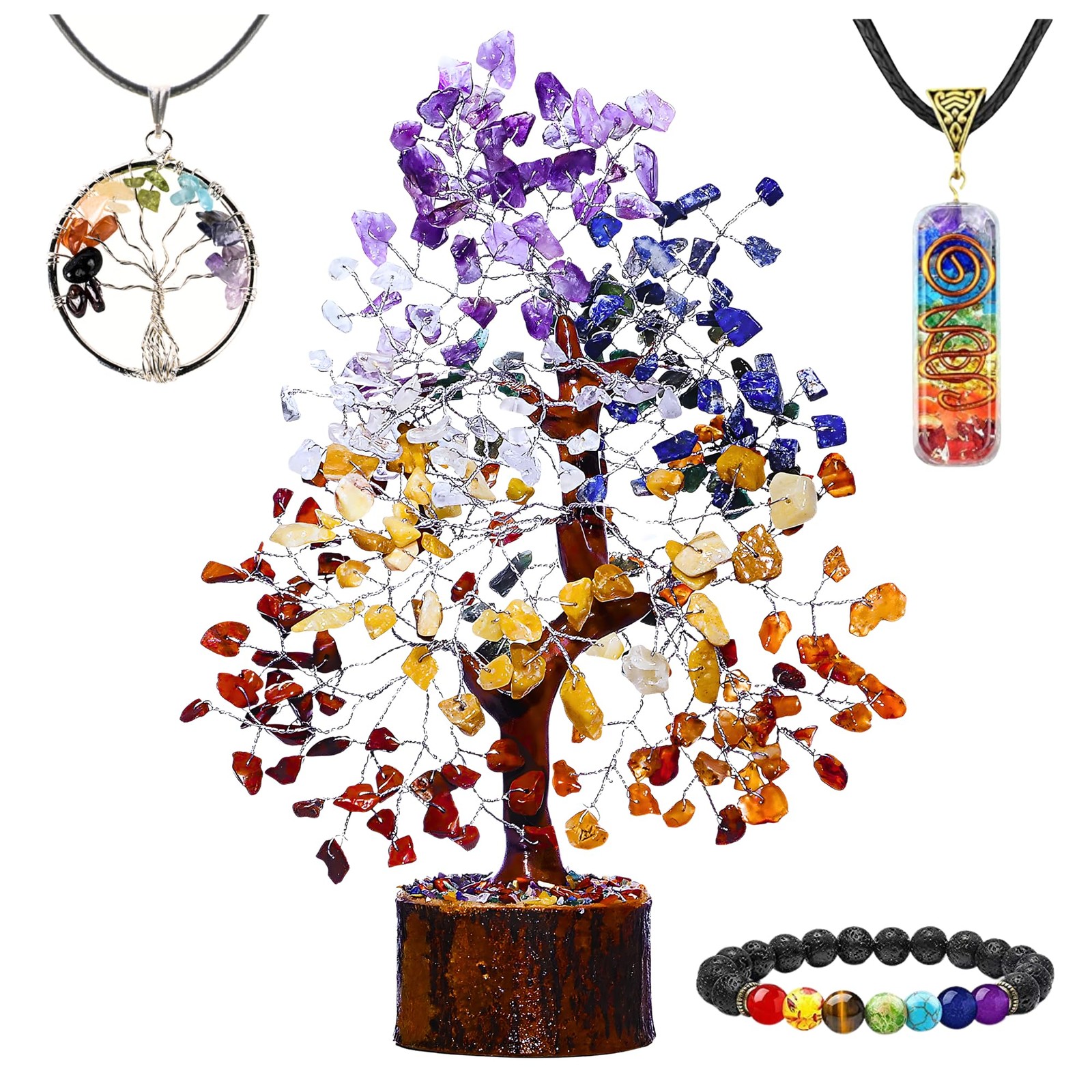 7 Chakra Crystal Tree of Life 10-12 Inch | 300 Natural Gemstone Beads | Heali…