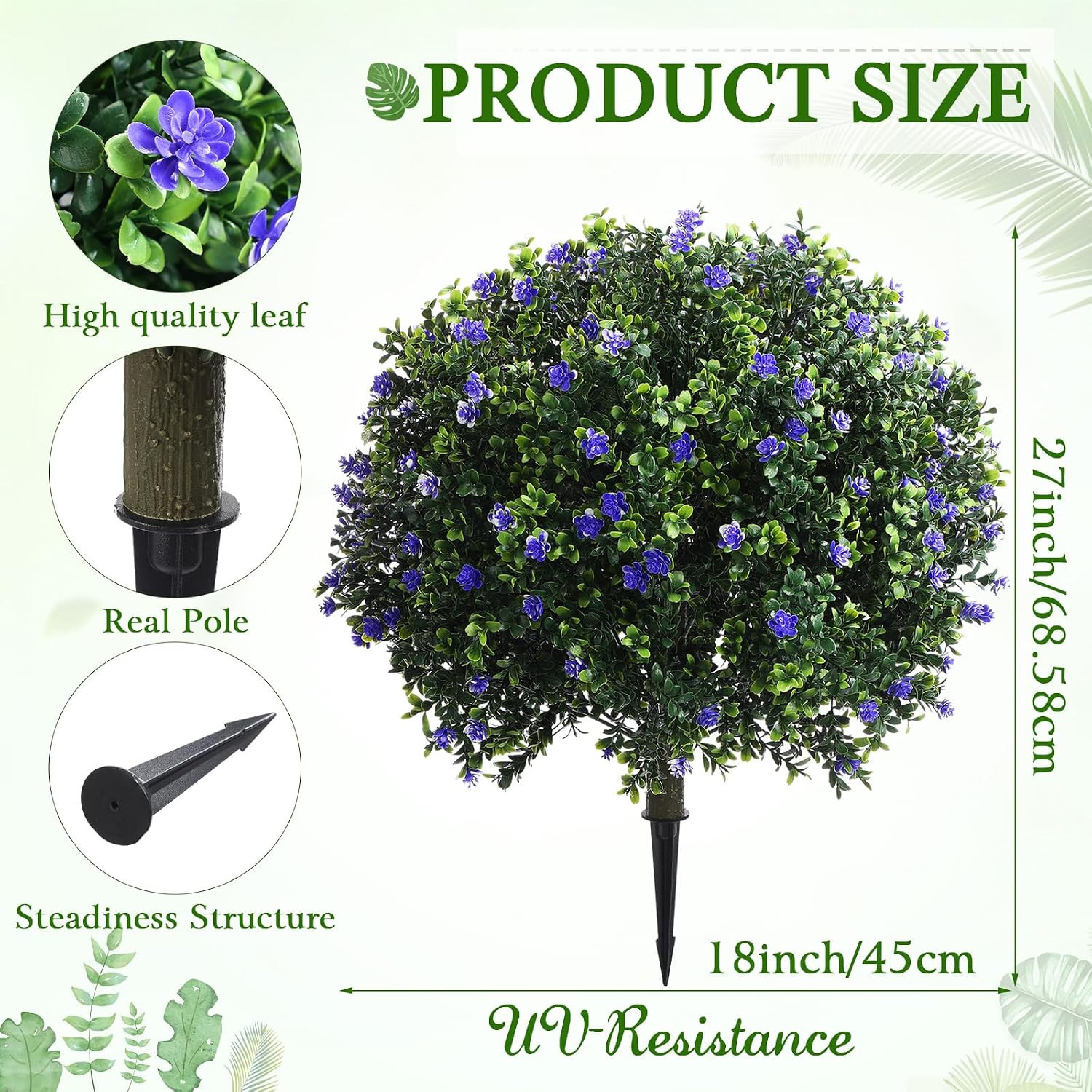 Yunlly Set of 2 Artificial Boxwood Topiary Ball Tree Fake Bushes Shrubs Outdoor