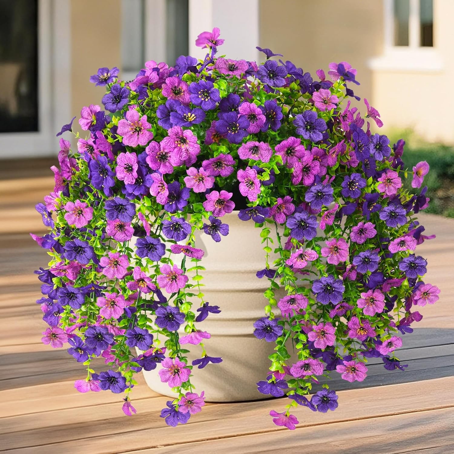 2Pcs Artificial Fake Hanging Flowers for Outdoors UV Resistant Artificial Plants