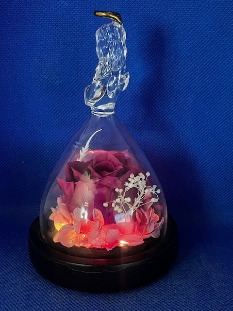 Mother’s Day Preserved Pink Rose in Glass Angel Figurine with Led Lights