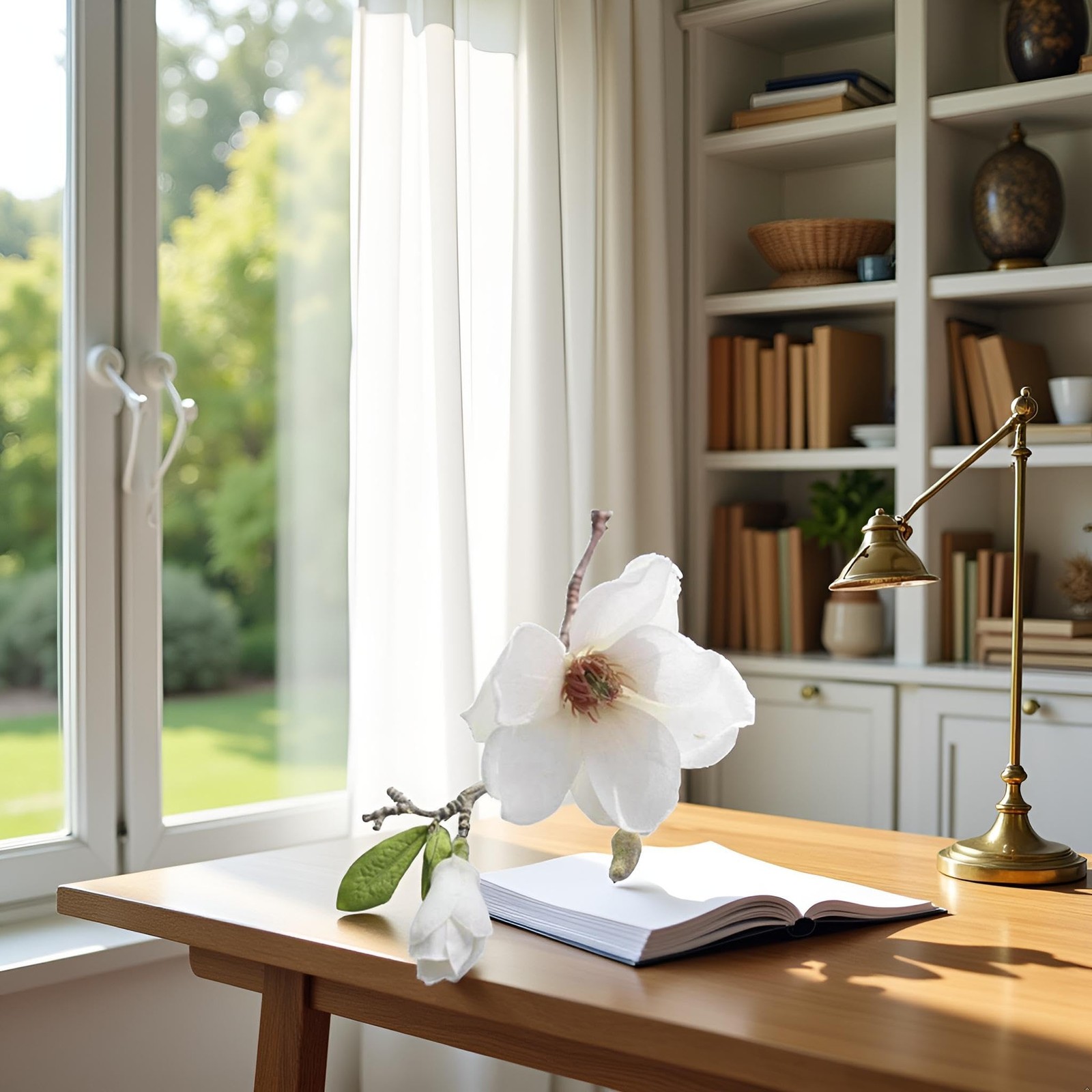 White Artificial Magnolia Fake Silk Flower Single Floral Be used for Home Dec…