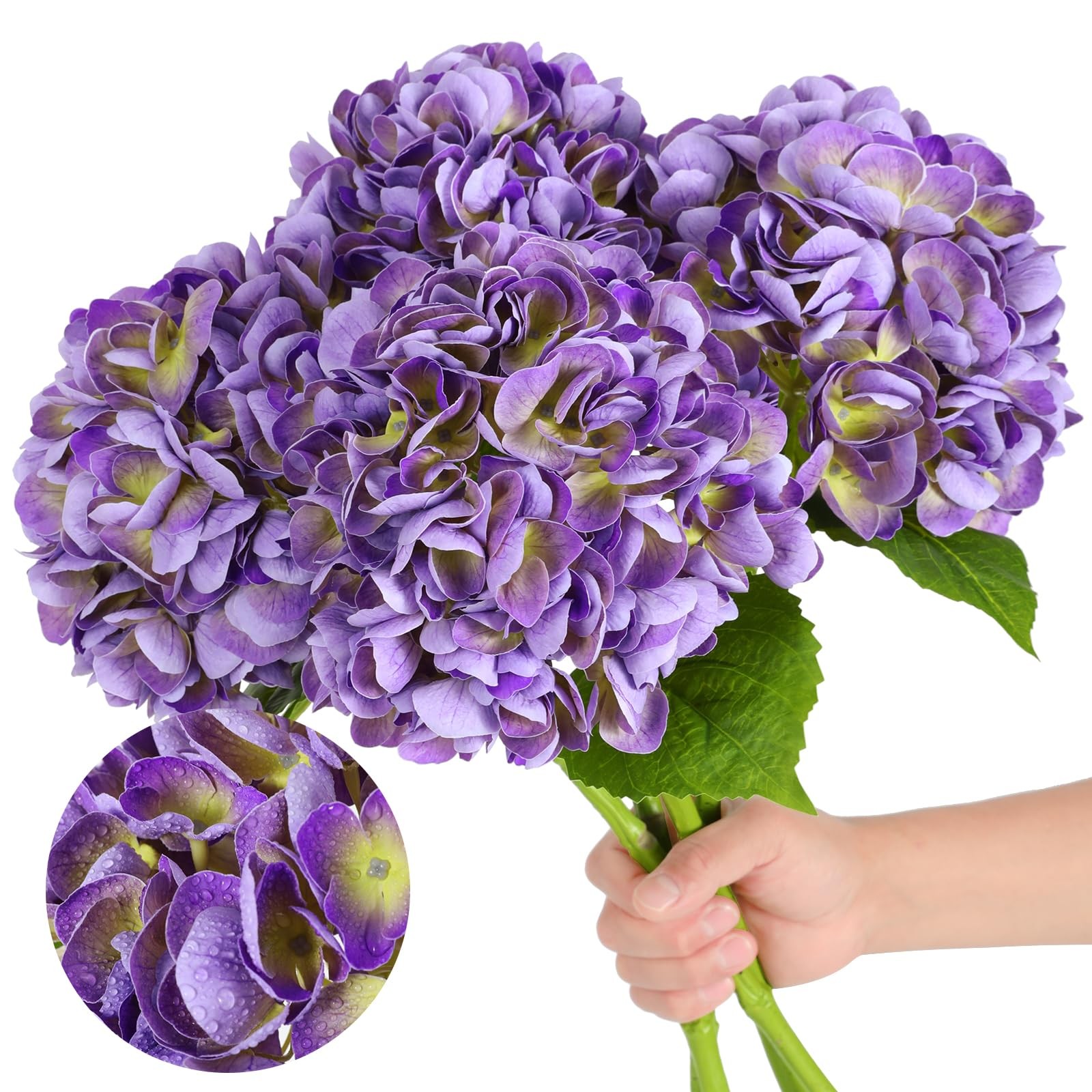 4Pcs Purple Hydrangea Artificial Flowers, 22.5In Latex Faux Real Touch Large …
