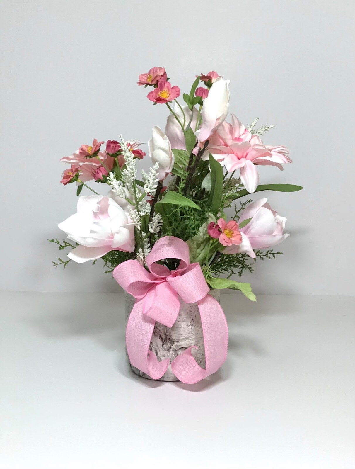 PINK WHITE SPRING SUMMER FLOWERS ARRANGEMENT VASE FLORAL CENTERPIECE GIFT NEW