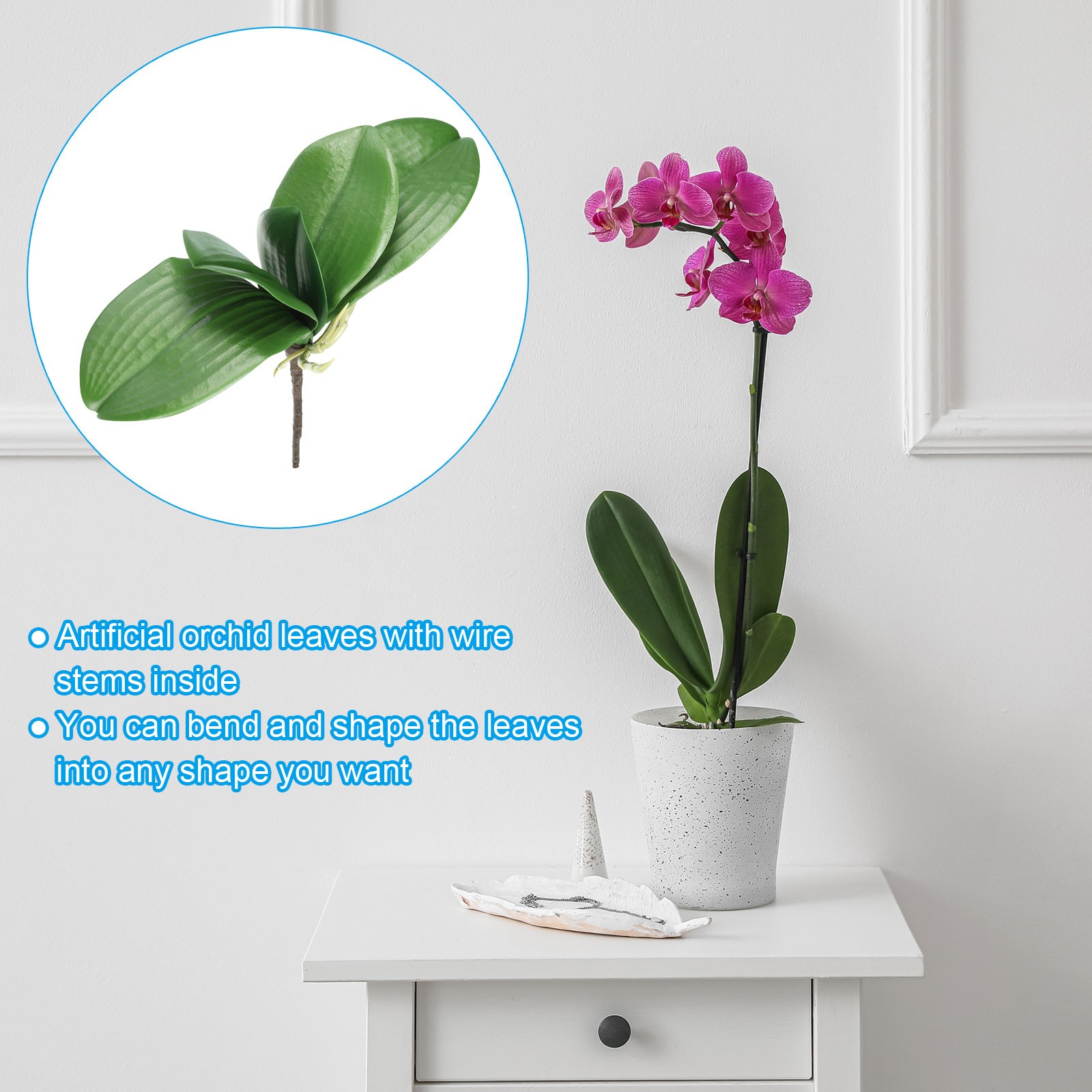 6 Pcs 5.5 Inch Faux Orchid Leaves 5 Petals Artificial Leaf with Stems