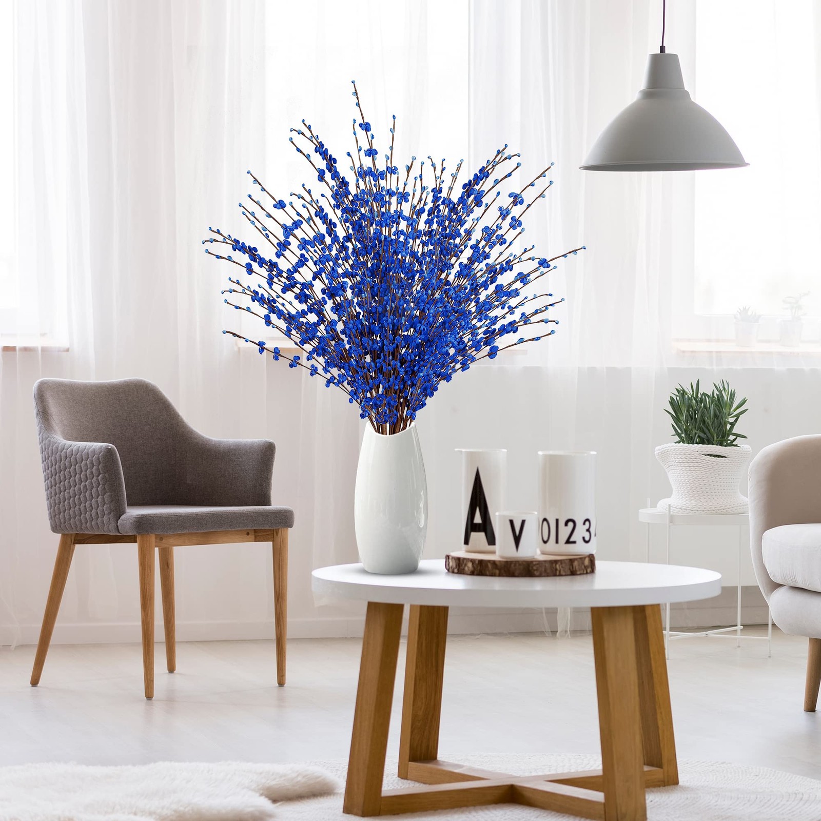 Artificial Jasmine Flowers Tall Fake Bouquet 10 PCS 29.5 Inch Long Blue Faux