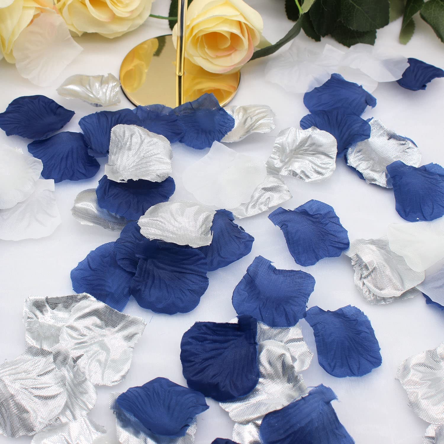 900pcs Navy Blue Silver White Artificial Flowers Silk Rose Petals Flower Girl Sc