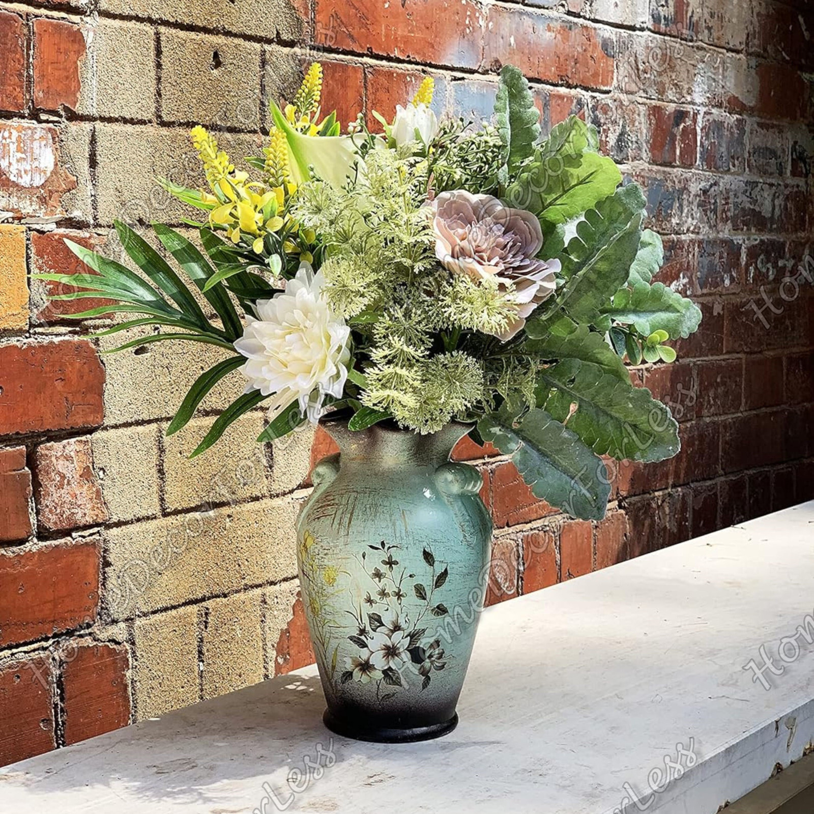 Artificial Floral Flower Arrangement in Ceramic Vase Centerpiece Home Decor