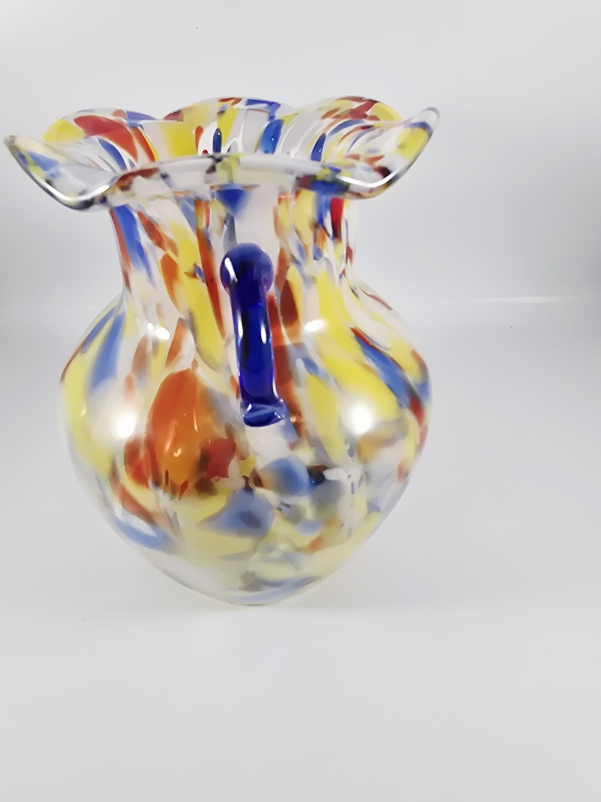 Vintage Double Handled Confetti Murano Vase Lavorazione Hand Blown Made in Italy