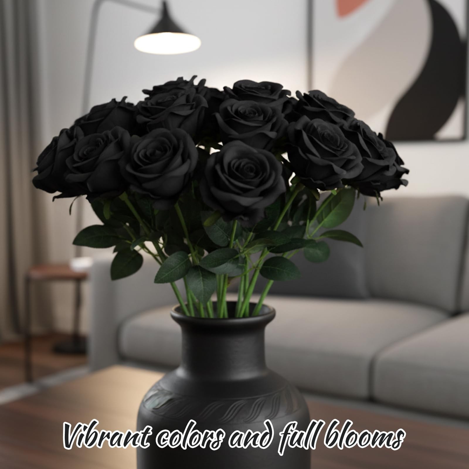 12 Count Black Roses Artificial Flowers, Black Roses Bouquet, Silk Fabric Ros…