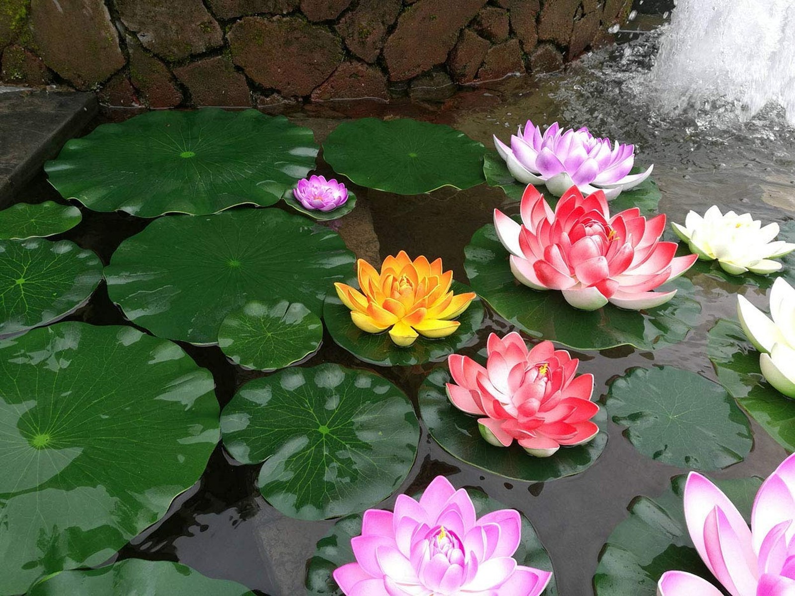 Artificial Floating Foam Lotus Flower Pond Decor Water Lily (6 Colors-2, Medi…