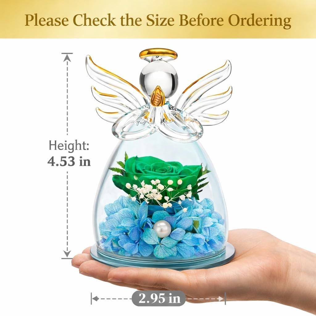 Preserved Rose Angel Glass Figurine Gift for Women Home Decor