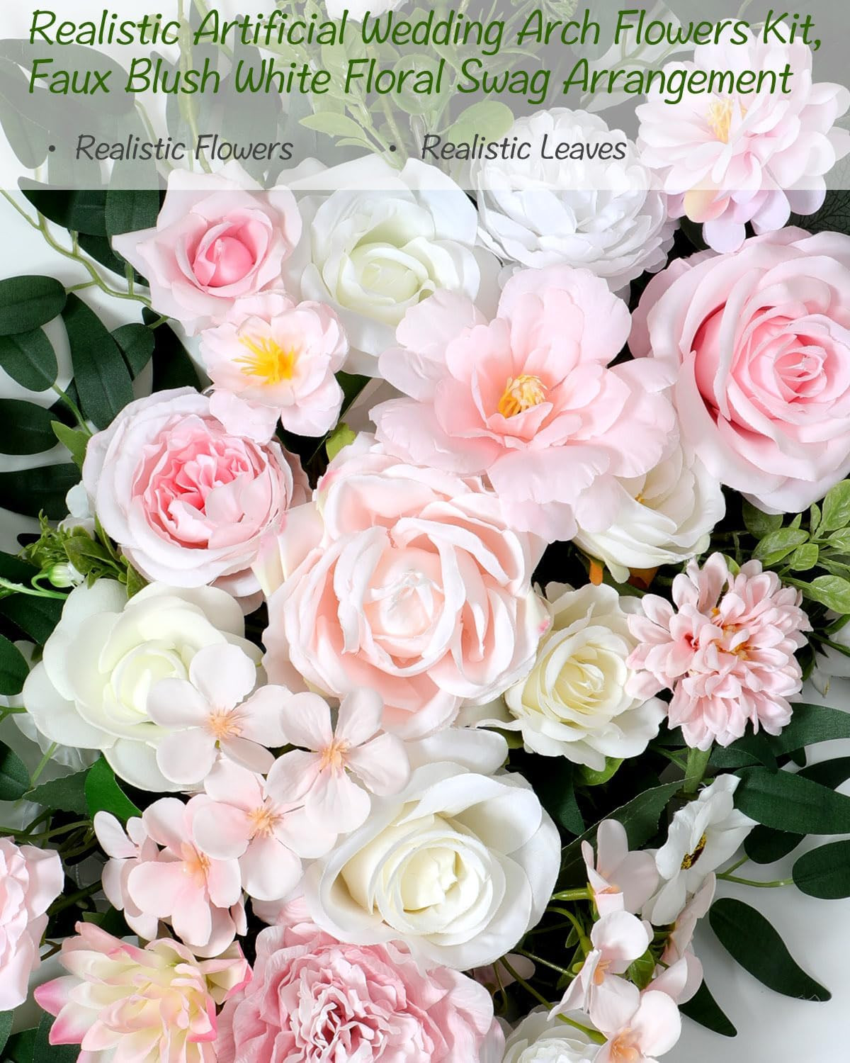 40In 2Pack Artificial Wedding Arch Flowers Kit,Faux Blush White Floral Swag Arra