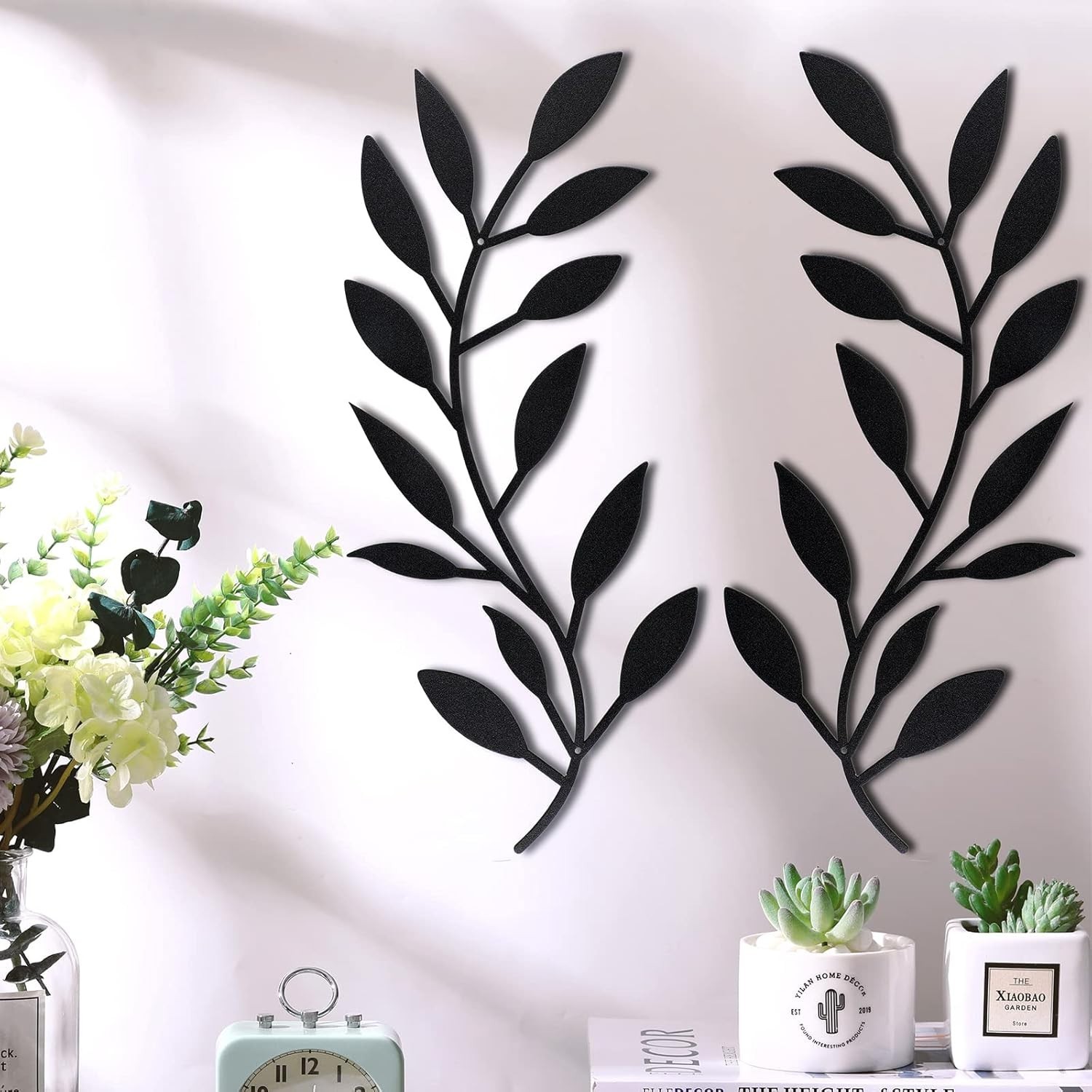 2 Pieces Metal Tree Leaf Wall Decor Vine Olive Branch Leaf Wall Art Living Ro…