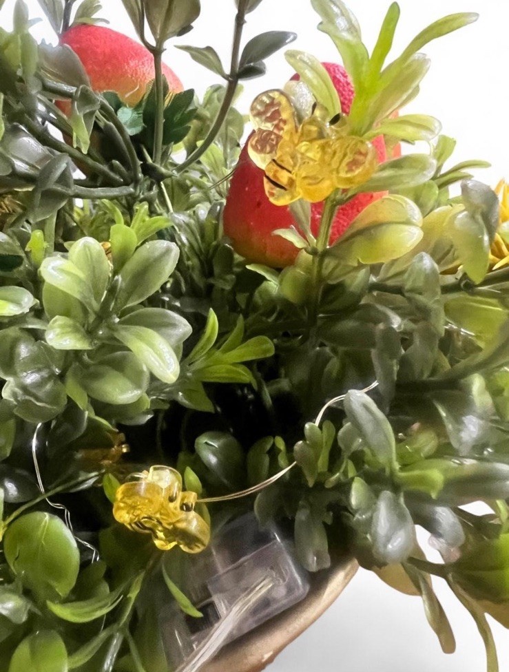 Artificial Greenery Arrangement Pot gold bee 🐝 LED Lights Decorative strawberry