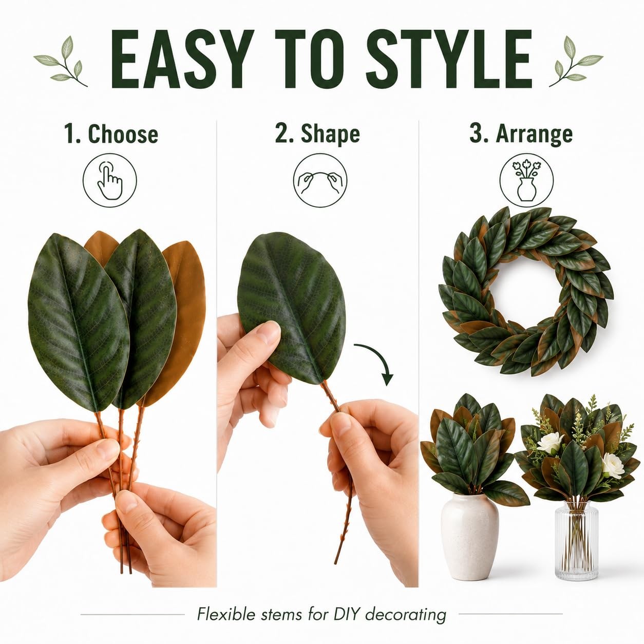 60 Pcs Artificial Magnolia Leaves Magnolias Stems Fake Flower Bouquet Fake Gr…
