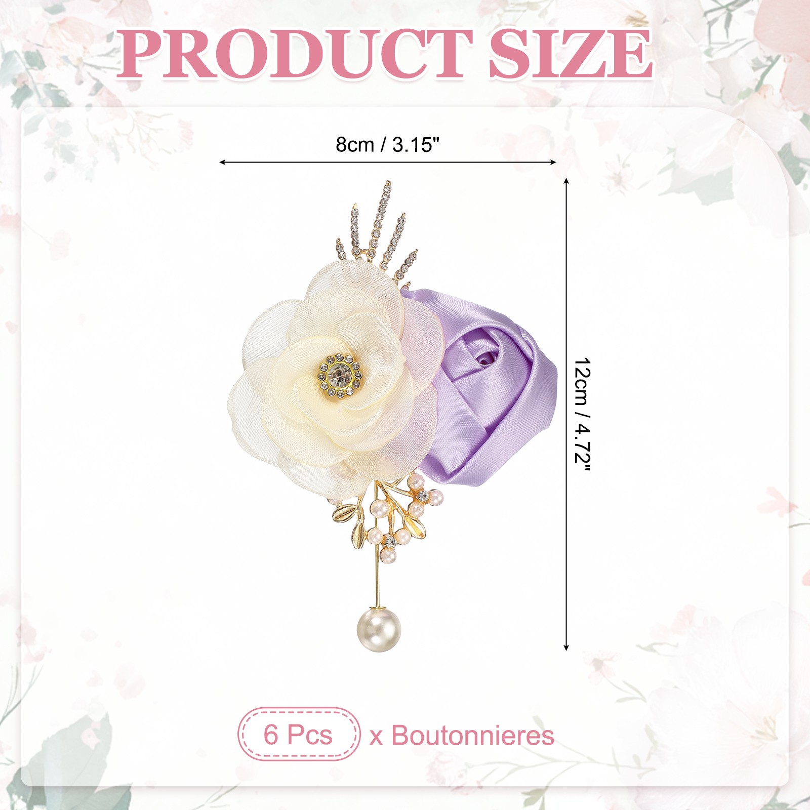 Rose Boutonnieres for Men, 6Pcs Mens Boutonnieres Lapel Flower, Lavender