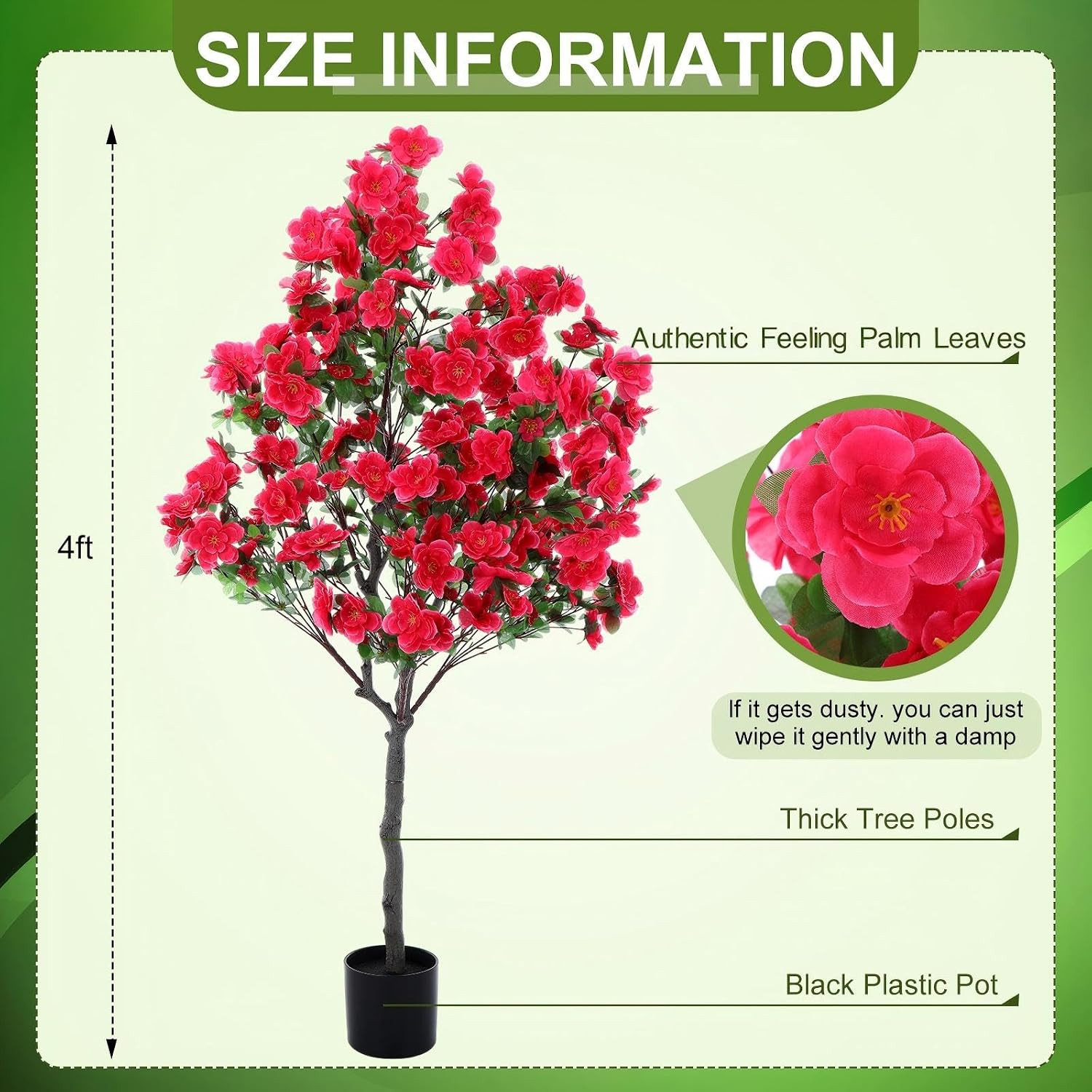 2 Pack 4 Ft Artificial Azalea Tree Fake Azalea Plant Outdoor Indoor Faux Flower