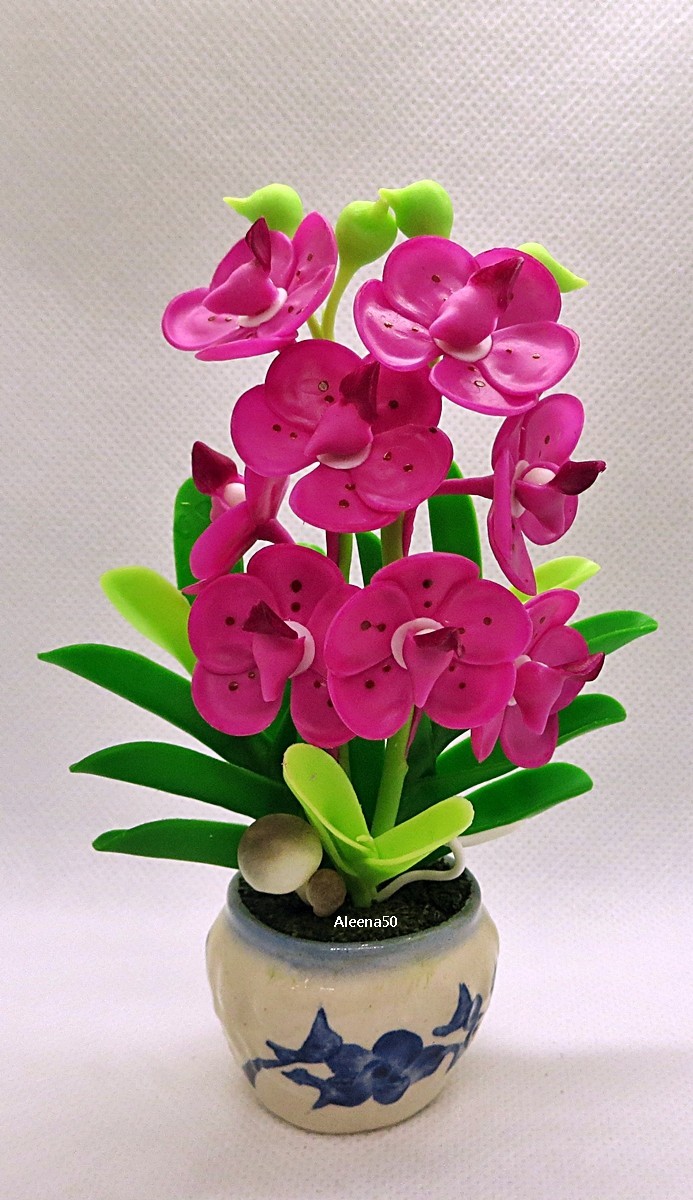 US Stock 5″H Handmade Air-Dry-Clay Miniature Dendrobium Orchid Arrangement