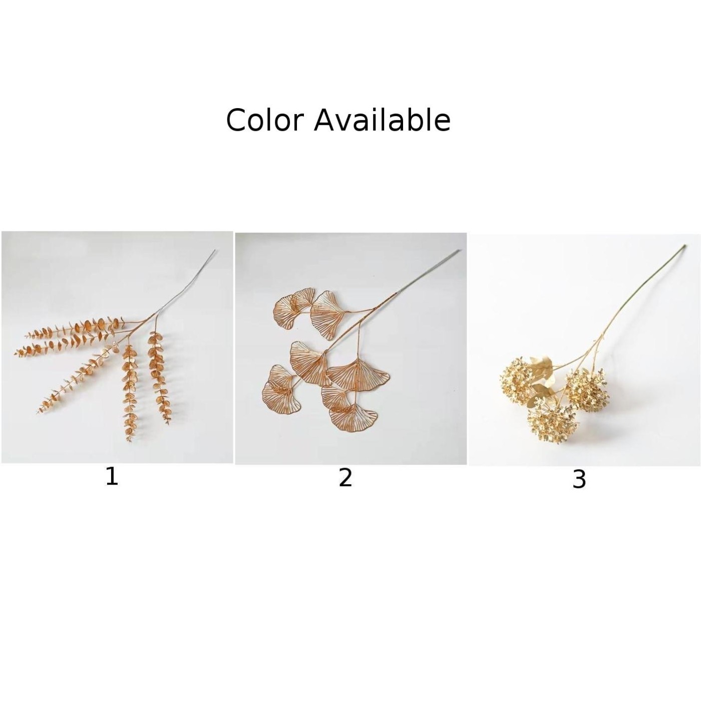 Simulated golden eucalyptus and ginkgo leaf flower arrangement for a chic touch