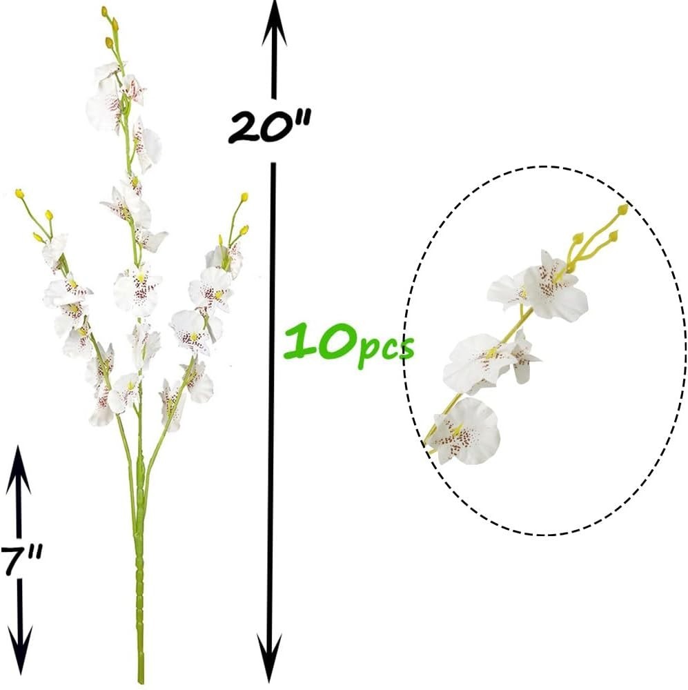 10 Pcs White Silk Orchids – 20” Artificial Flowers for Elegant Weddings & Decor