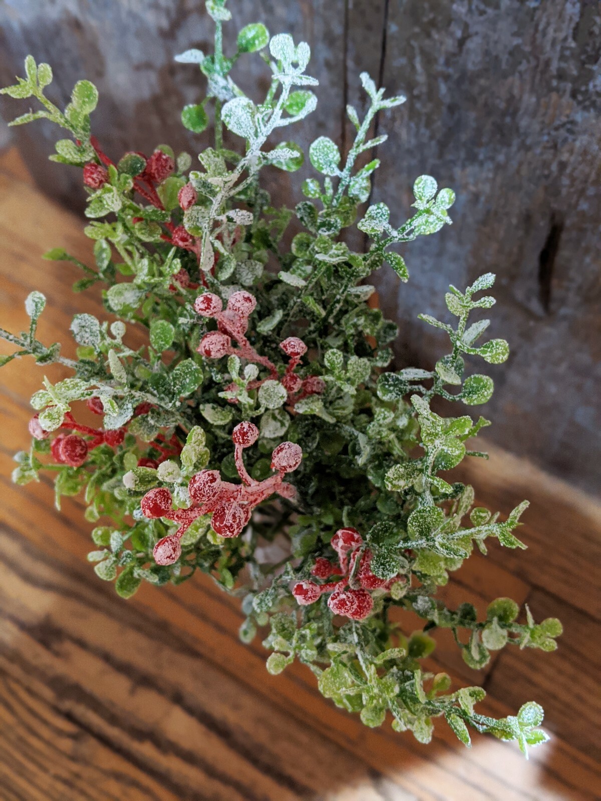 13″ Artificial Floral Red Mistletoe~Glitter Berry BUSH Greenery~XMAS Table Top