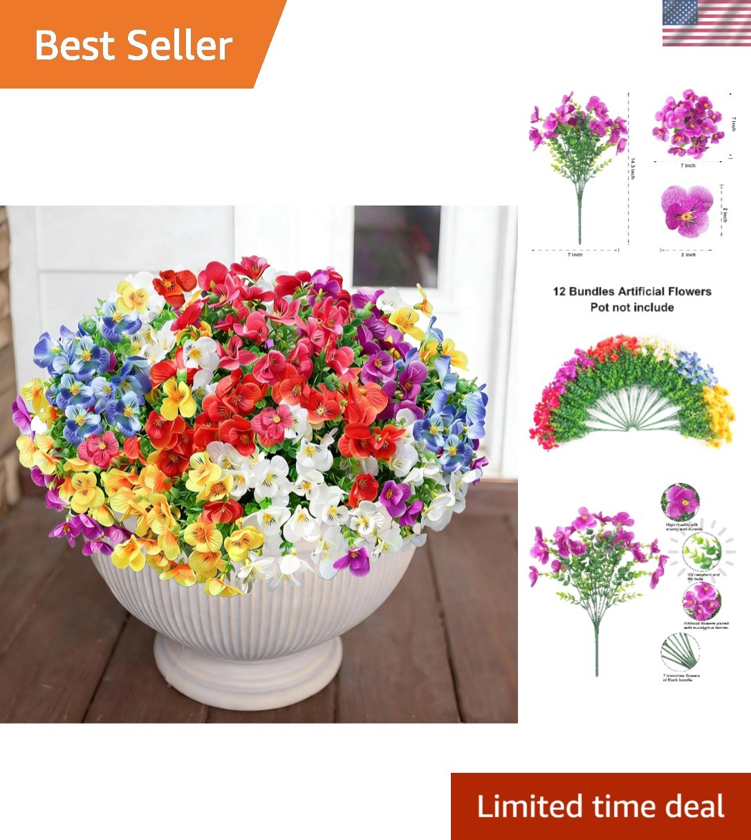 Faux Silk Mixed Color Pansy Flowers – 20PCS for -Round Outdoor Beauty