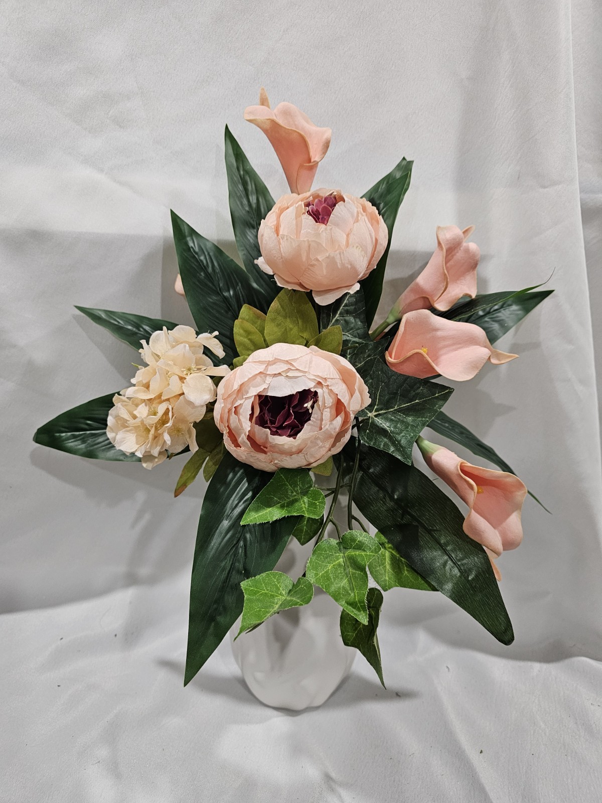 Simple beauty Artificial Peonies Calla with Rich Dark Greenery 17″ H x 15″ W