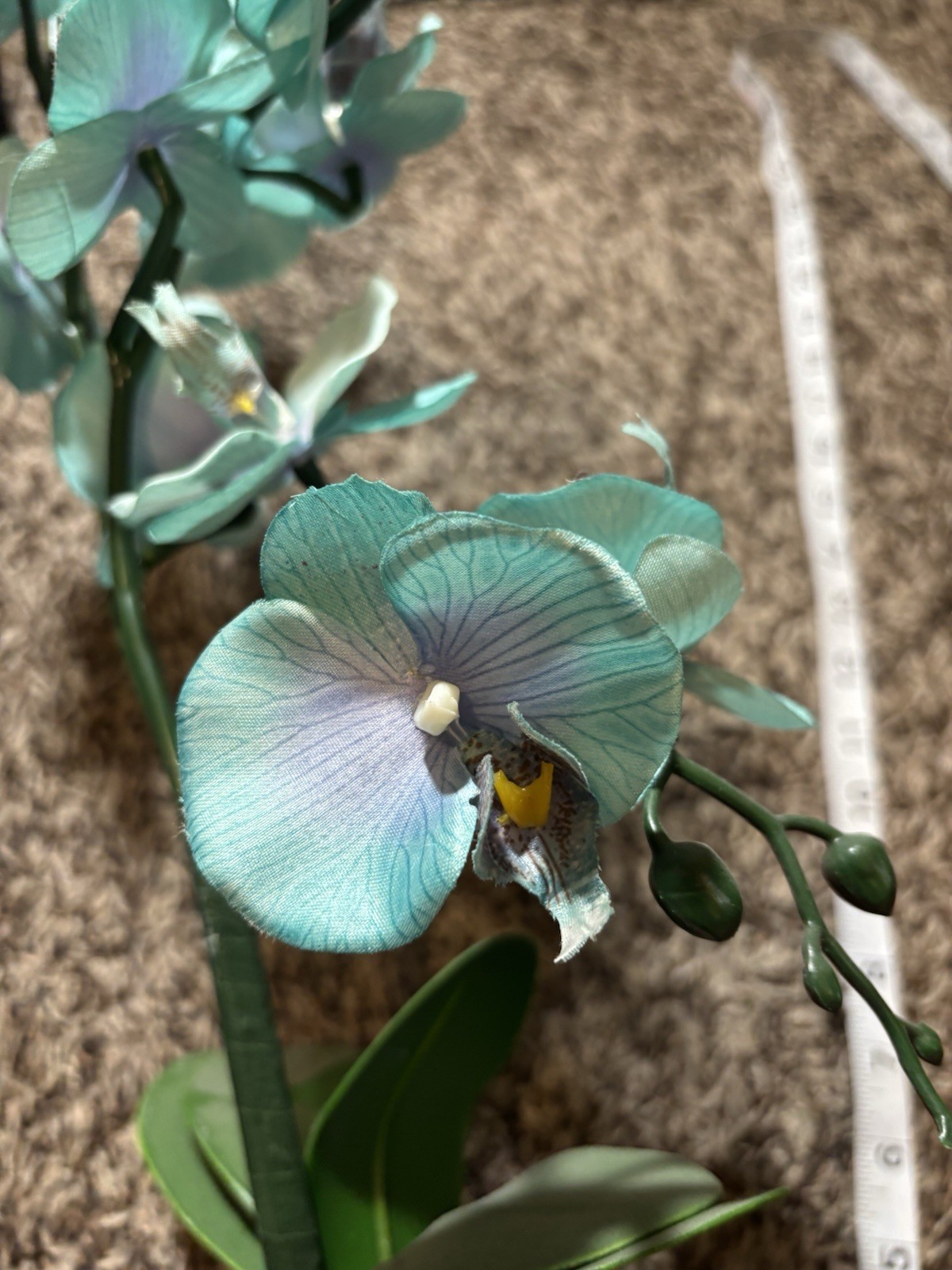 Artificial Orchid Plant in White Ceramic Pot – 23” Tall – Teal Blue Flowers