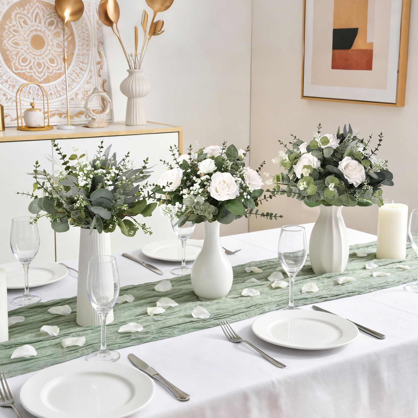 110 Pcs Artificial Eucalyptus Stems and Faux Flowers, 5 Kinds Greenery Stems …