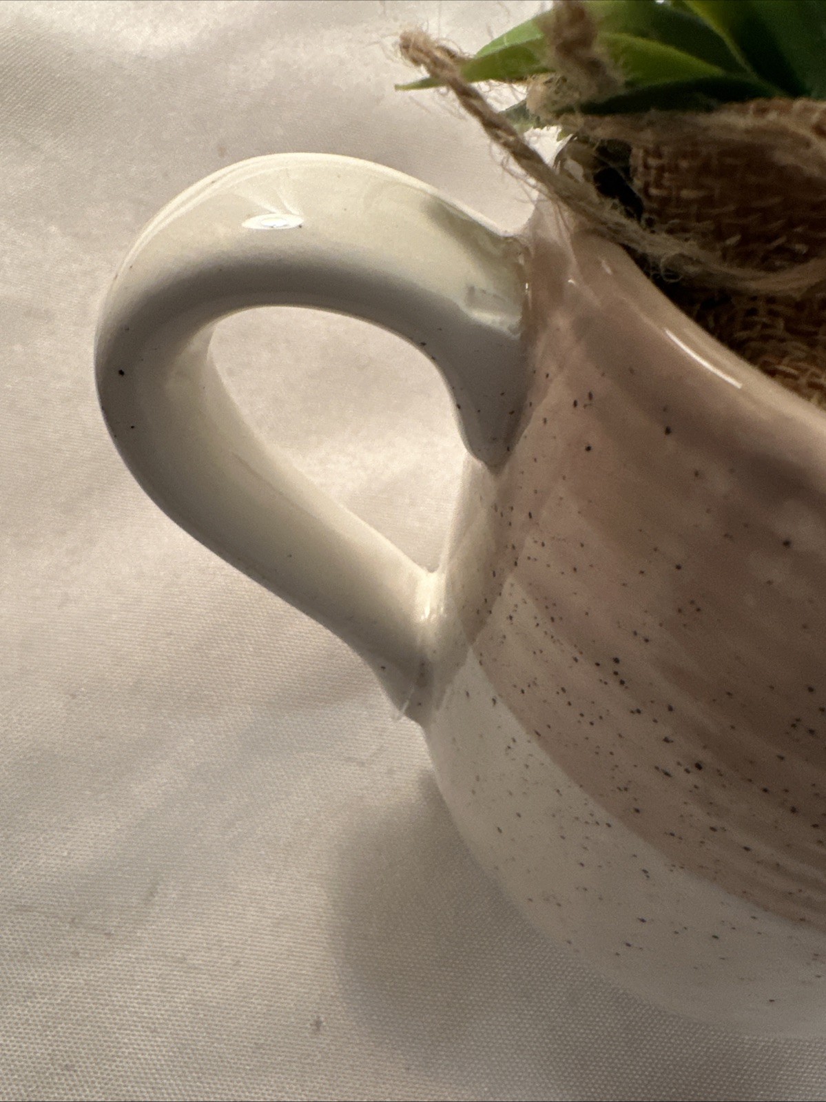 White Flowers Tan/White Pottery Mug Believe Good Things Will Happen
