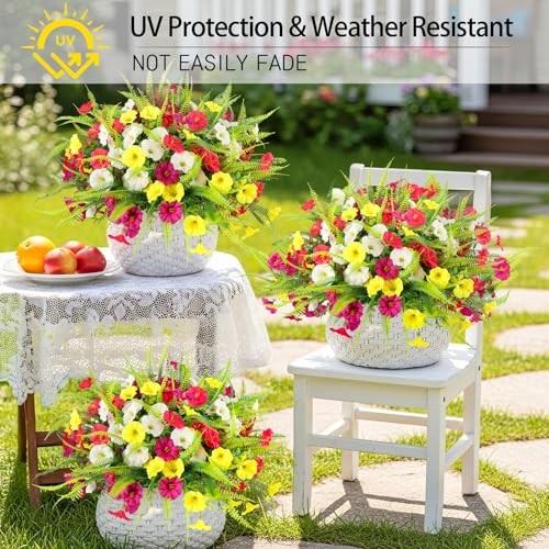 Artificial Flowers for Outdoors 12 Bundles White,magenta, Rose Red,yellow