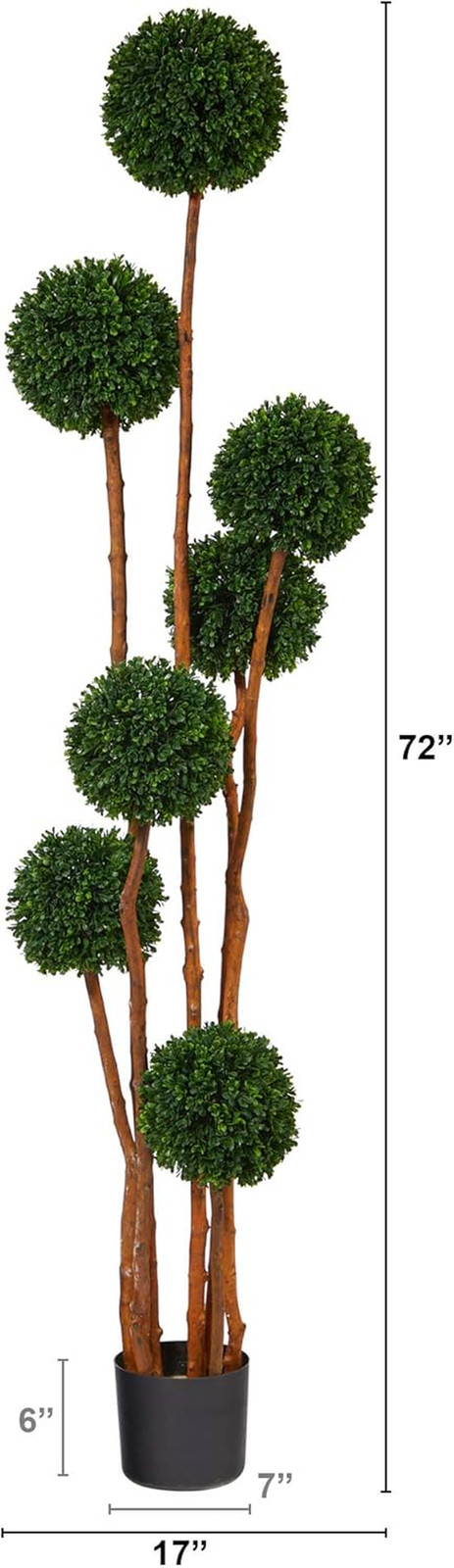 6Ft. UV Resistant Boxwood Ball Topiary Tree – Indoor/Outdoor Natural Trunk