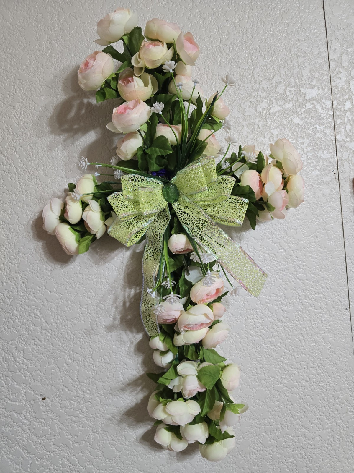 Handcrafted Deco Mesh Handmade Cross Wreath Wall or Door Decor